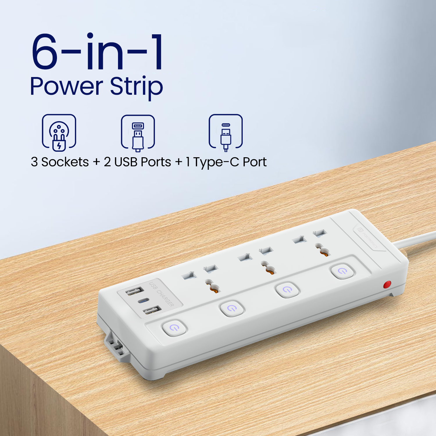 Portronics Power Plate 18 Power Extension Board Supplies power| power board with 6in1 power strip| best extension board at discount price