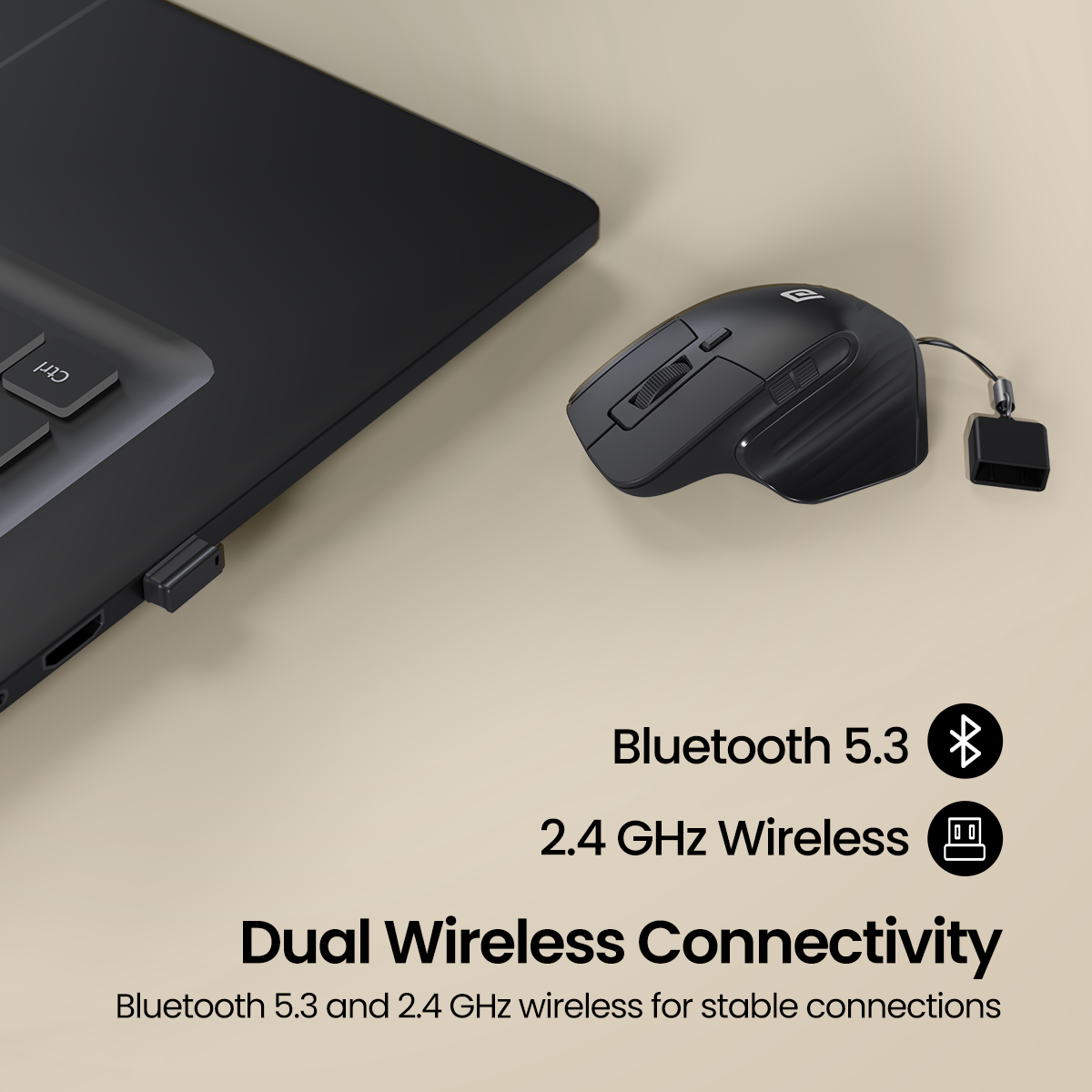 Portronics Toad mino Wireless Mouse for Laptop & PC with Dual Connectivity Type C port Mouse  2.4 GHz and bluetooth 5.3