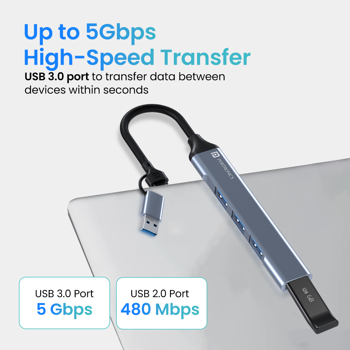 Grey Portronics Mport 31 Pro 4-in-1 USB Hub for USB-C devices 5 gbps data transfer speed