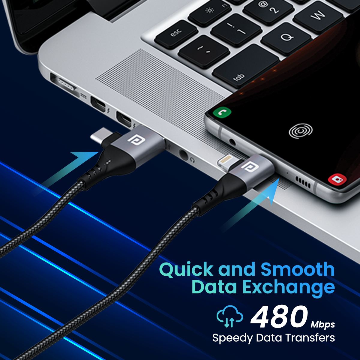 Black Portronics Konnect 4 in 1 multi-functional charging cable with high speed data transfer