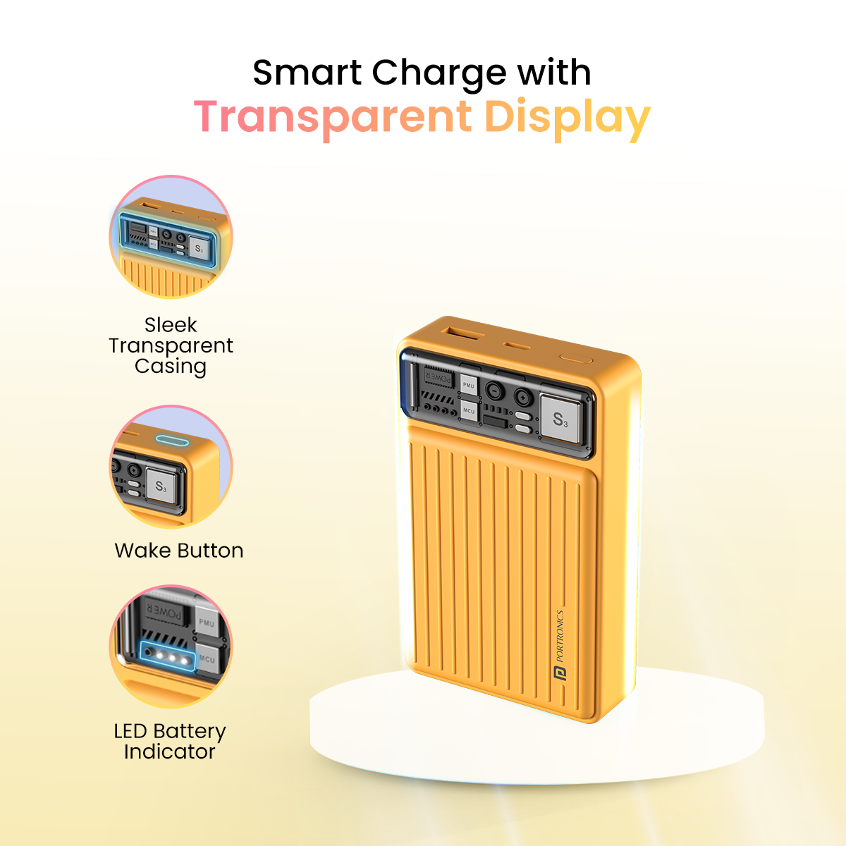 Luxcell mini 20k 20000mah powerbank with transparent display. Yellow