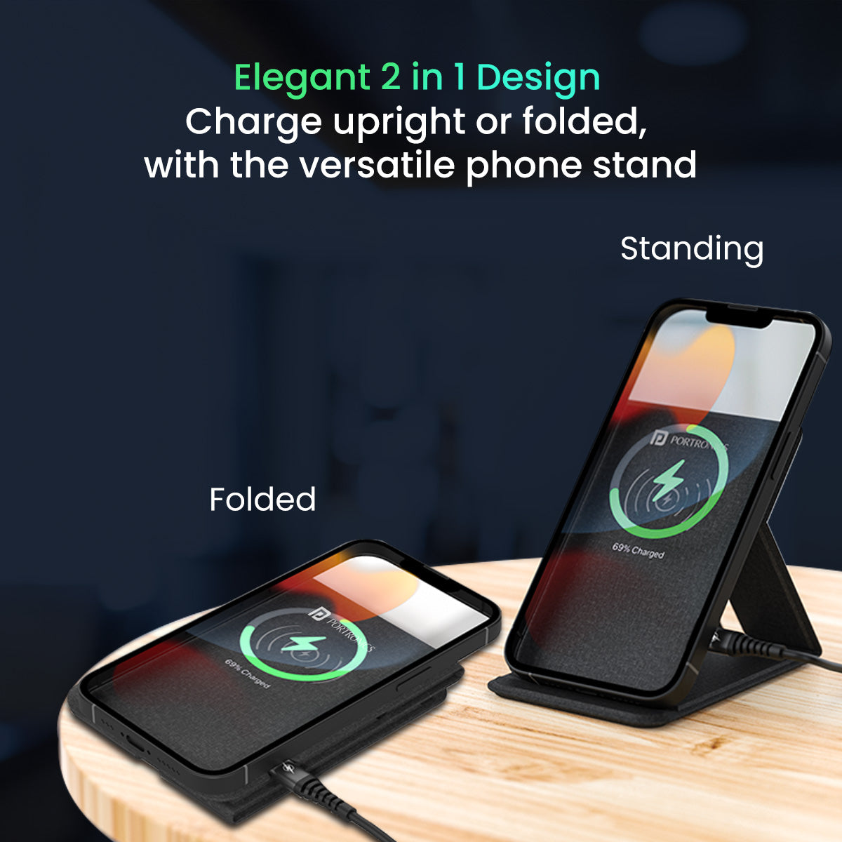 Black Portronics Freedom Fold Foldable wireless charging pad for iphone series