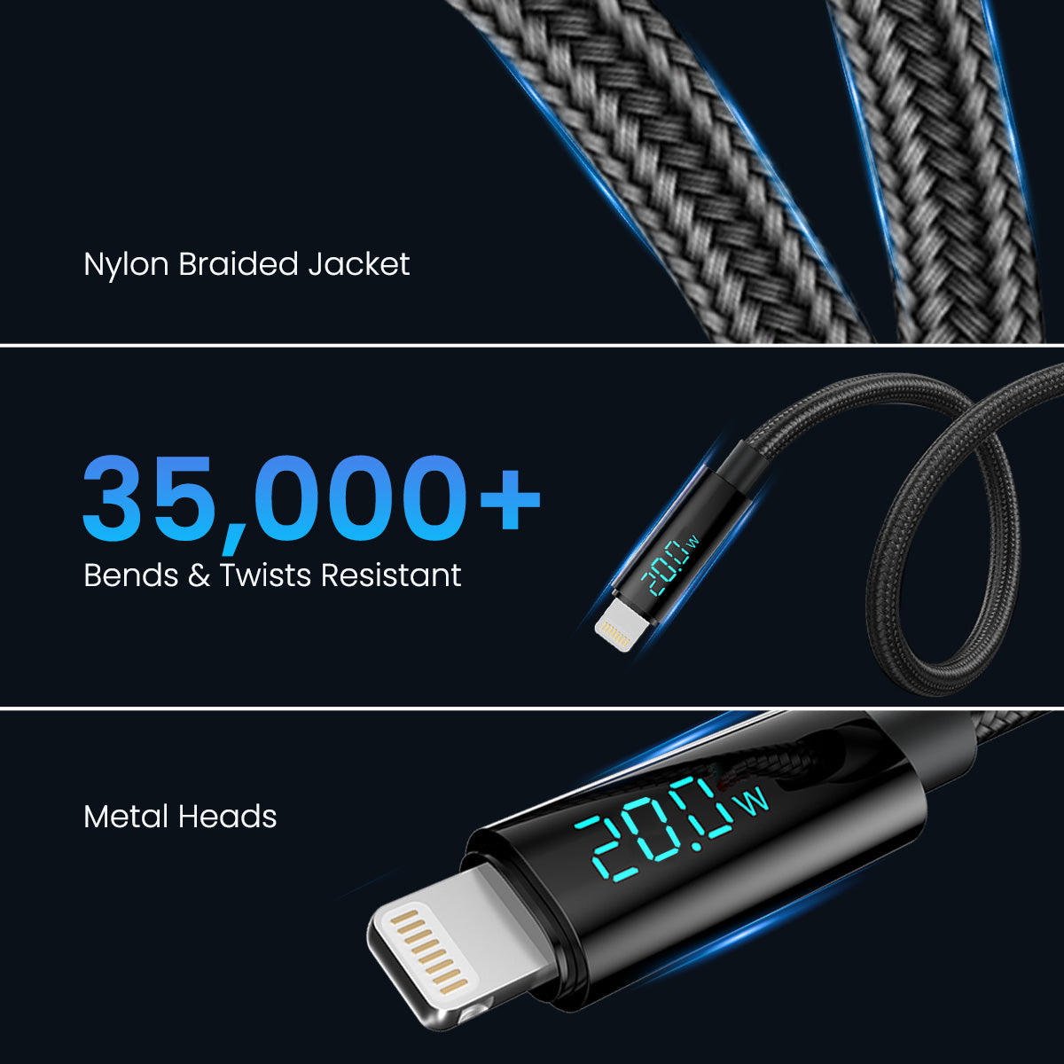 Black Portronics Konnect View - USB-A to 8 Pin Display Cable| Fast charging Cable for Iphone| high quality nylon braided cable