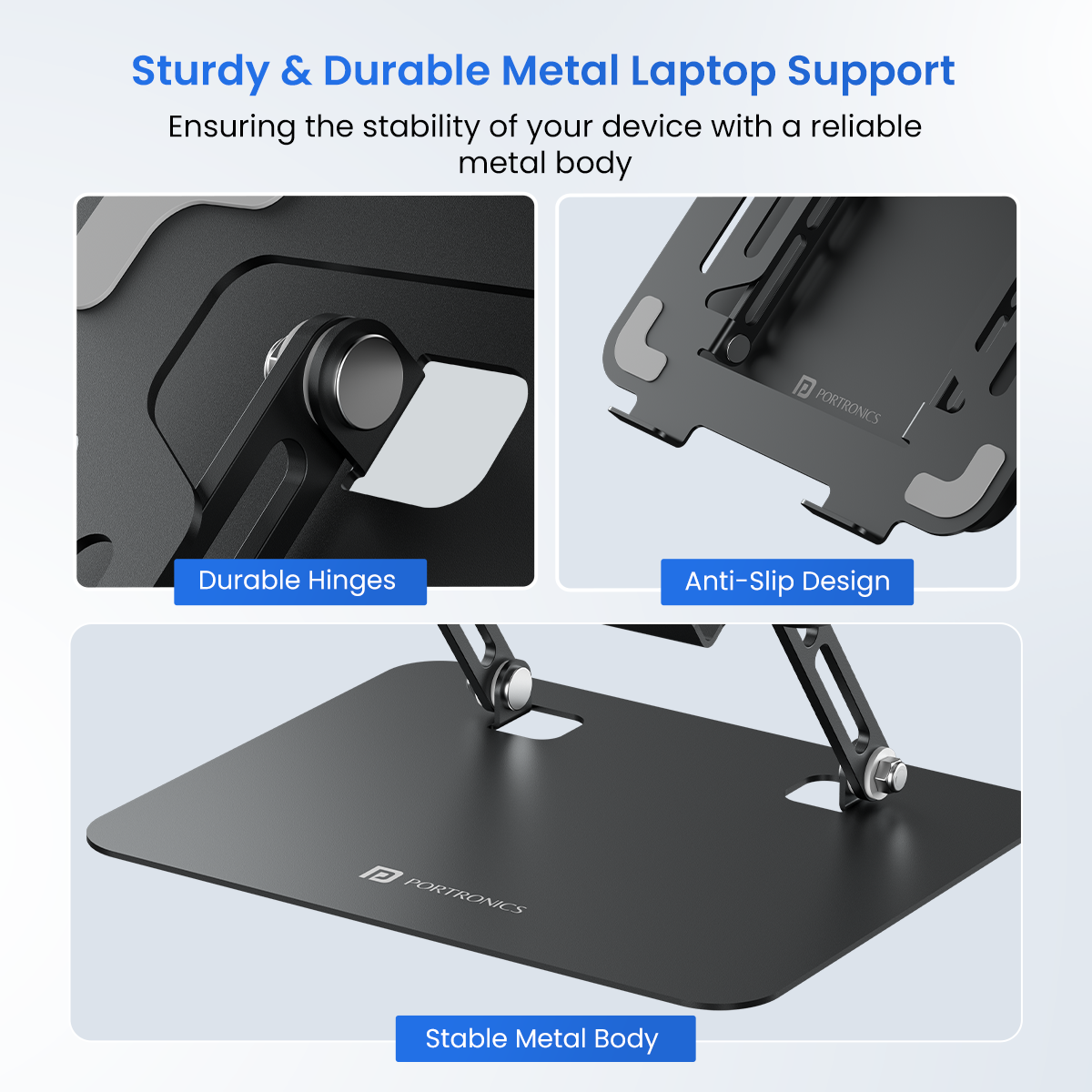 Black Portronics My Buddy K3 Pro durable metal laptop stand
