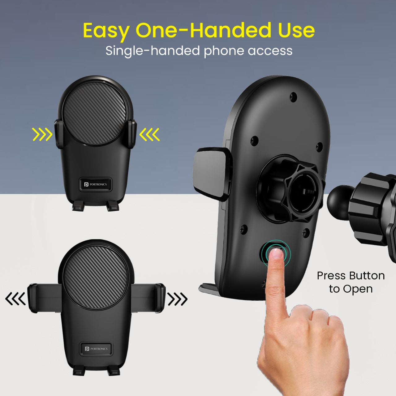 Portronics Clamp z phone Holder for car comes with one touch button release