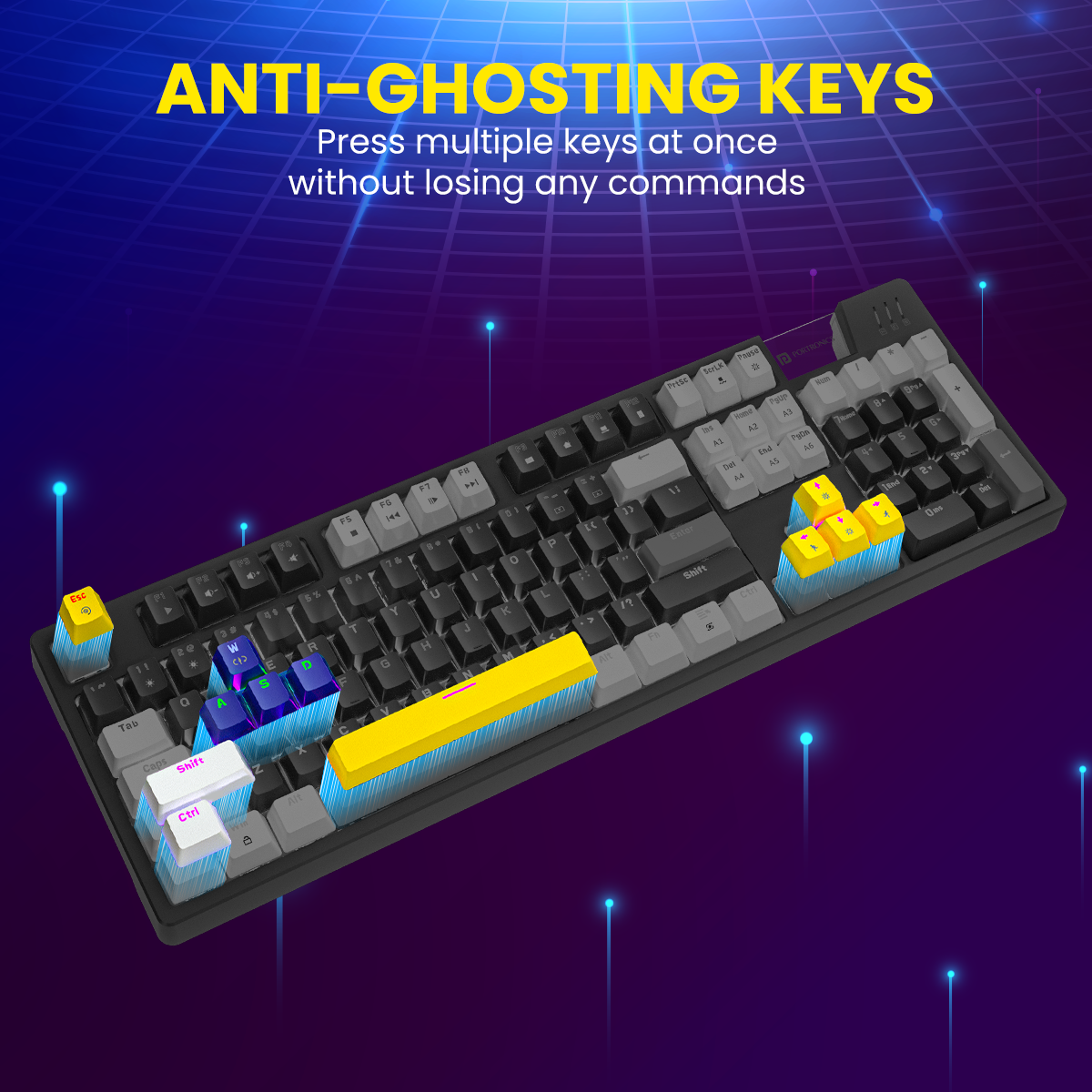 Portronics K2- Blue Gaming wired mechanical Keyboard comes with anti-ghosting keys for easy game play