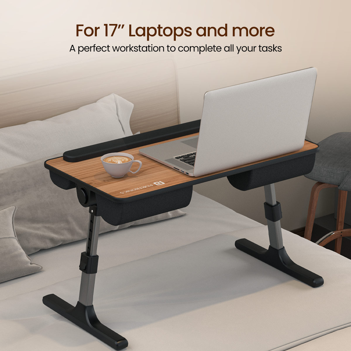 Brown Portronics my buddy z foldable laptop bed desk support up to 17'' laptop easily