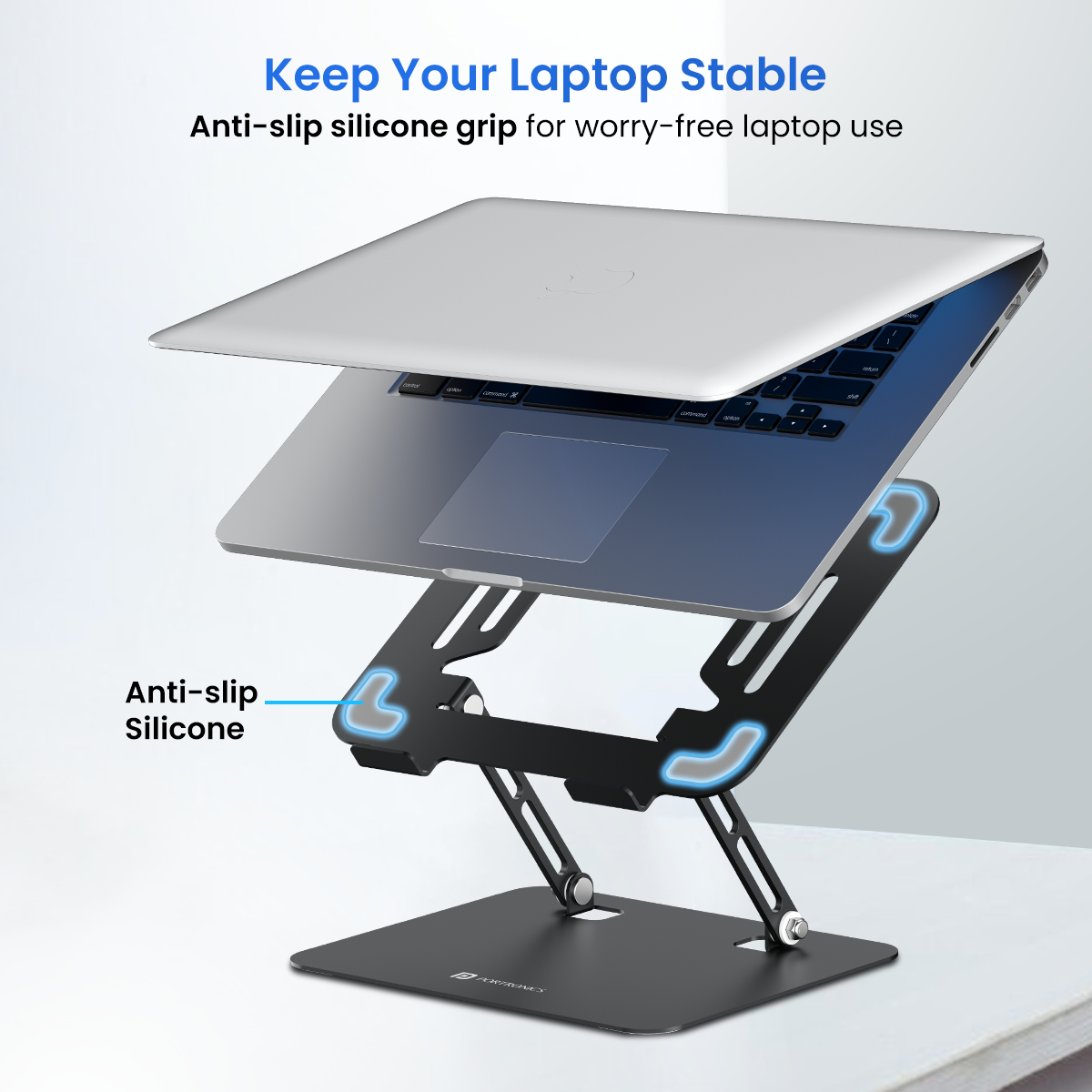 Black Portronics My Buddy K3 Pro laptop stand comes with anti slip silicone grip
