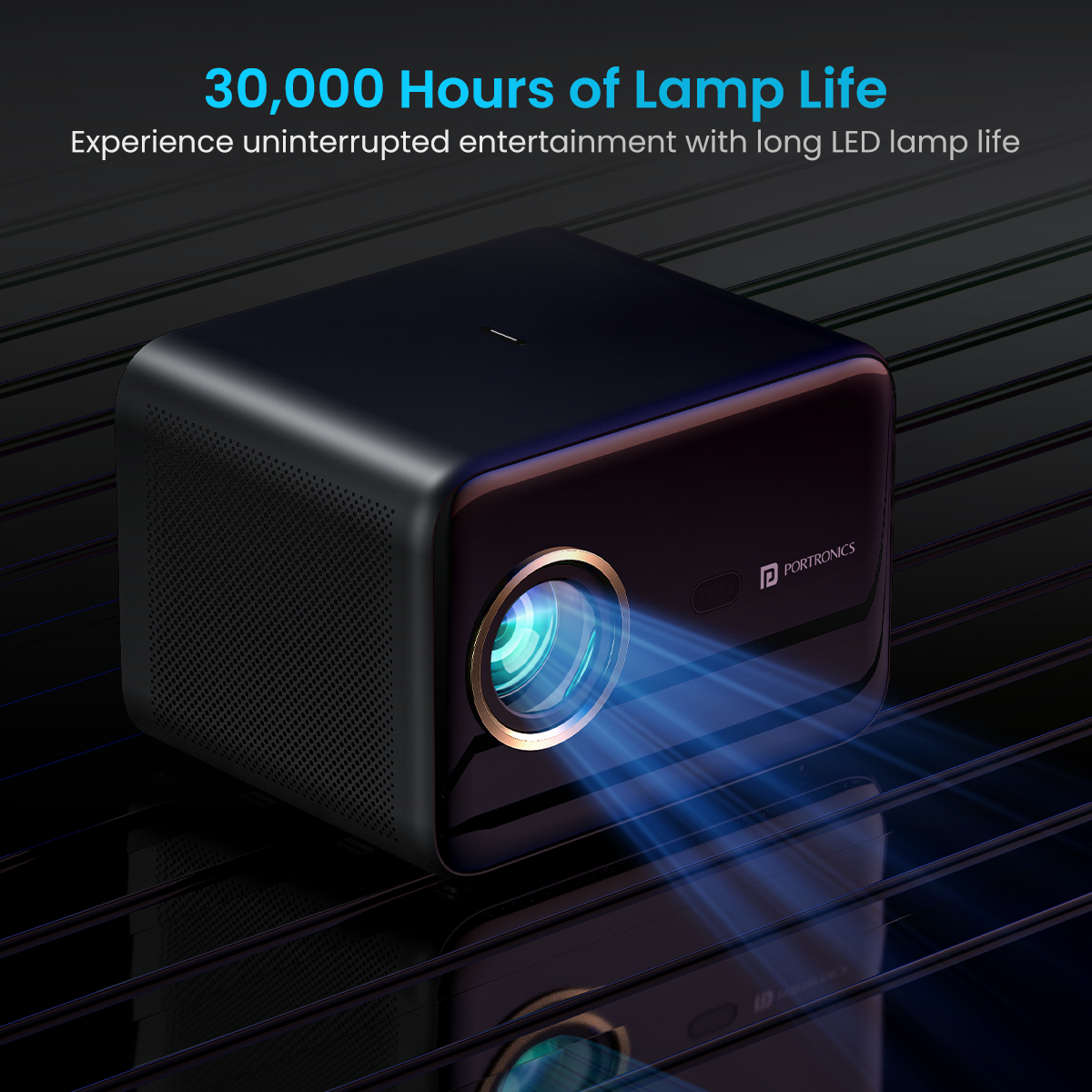 Portronics Beem 460 android projector for home comes with 30,000 hours of lamp life. Black