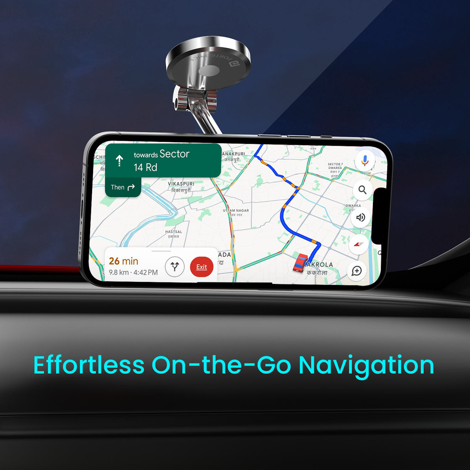 Silver Portronics MoGun 3 magnetic car mobile stand for easy navigation