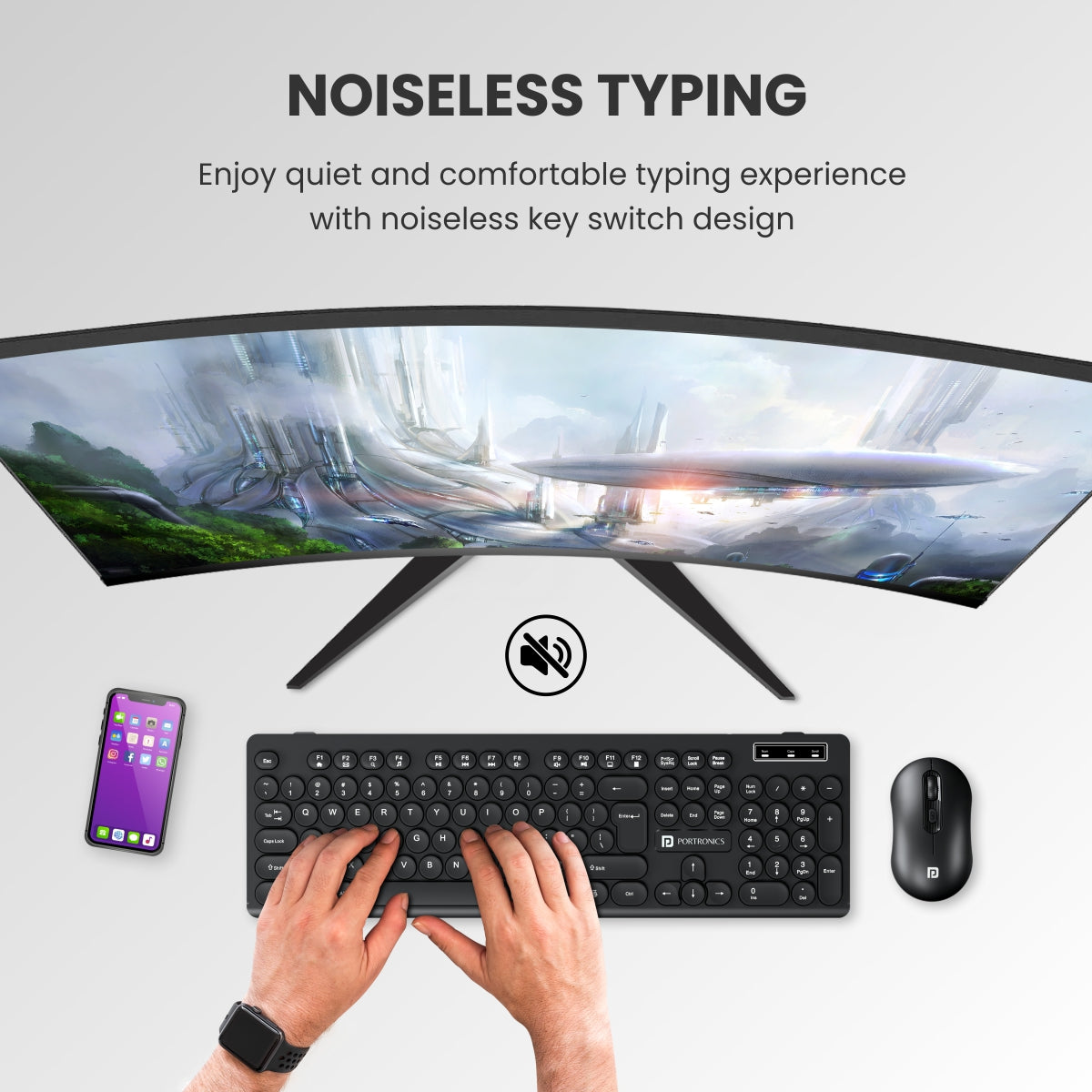 BLACK Portronics Key6 Wireless Keyboard has silent keypad feature| Mouse & keyboard Combo for laptop