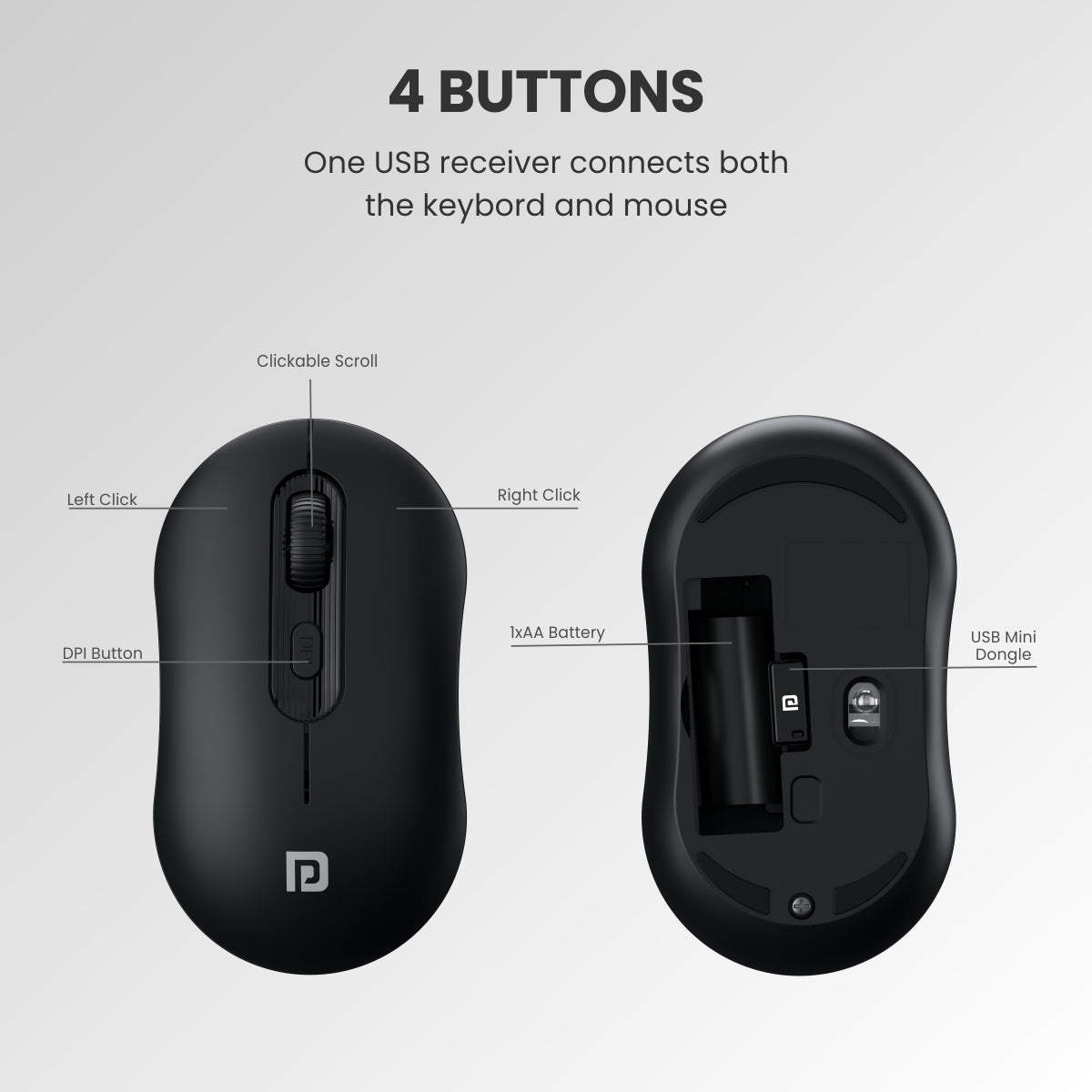 Black Portronics Key6 combo Wireless bluetooth Keyboard and Mouse with 10 meter connectivity