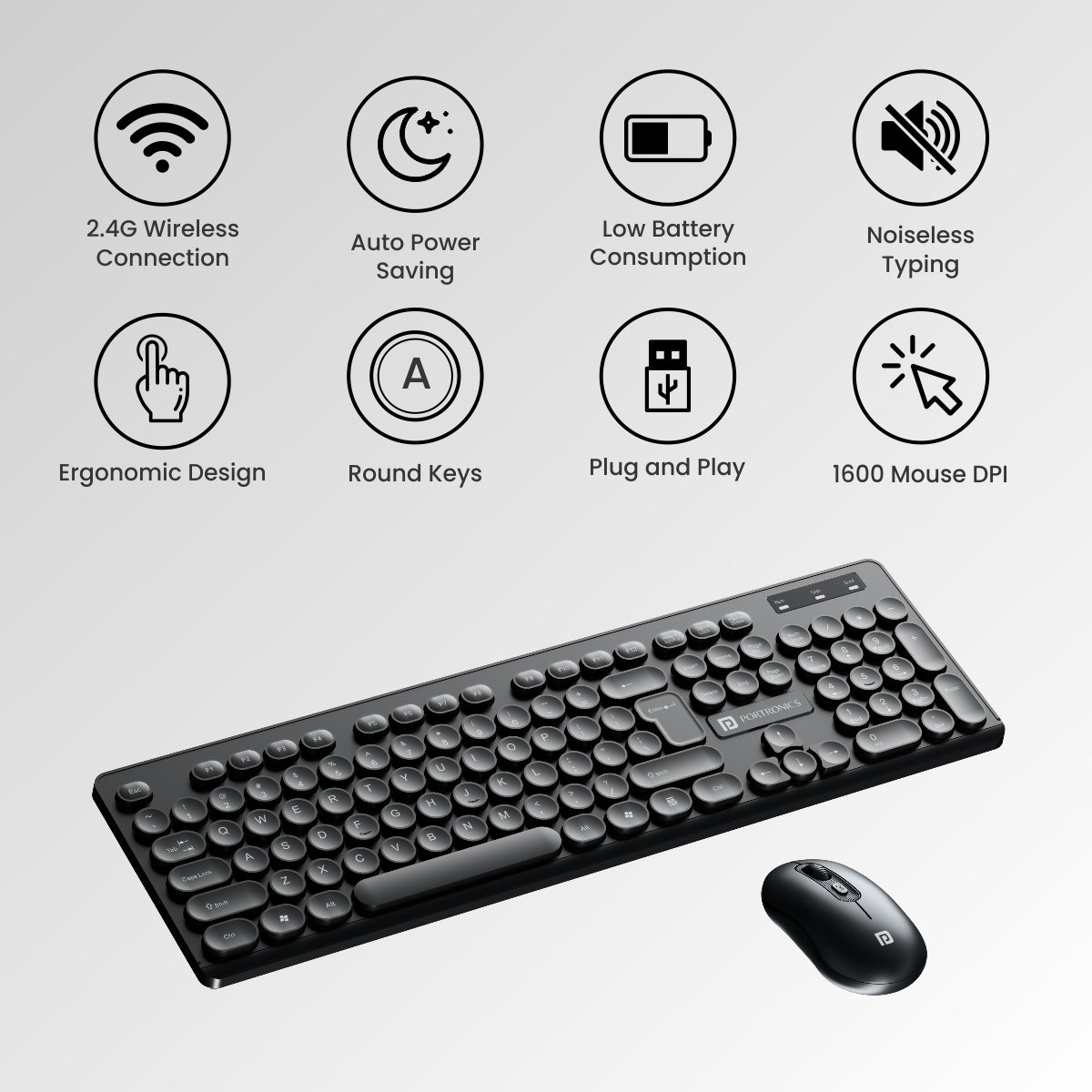 black Portronics Key6 combo Wireless laptop Keyboard and  Mouse in multi functions