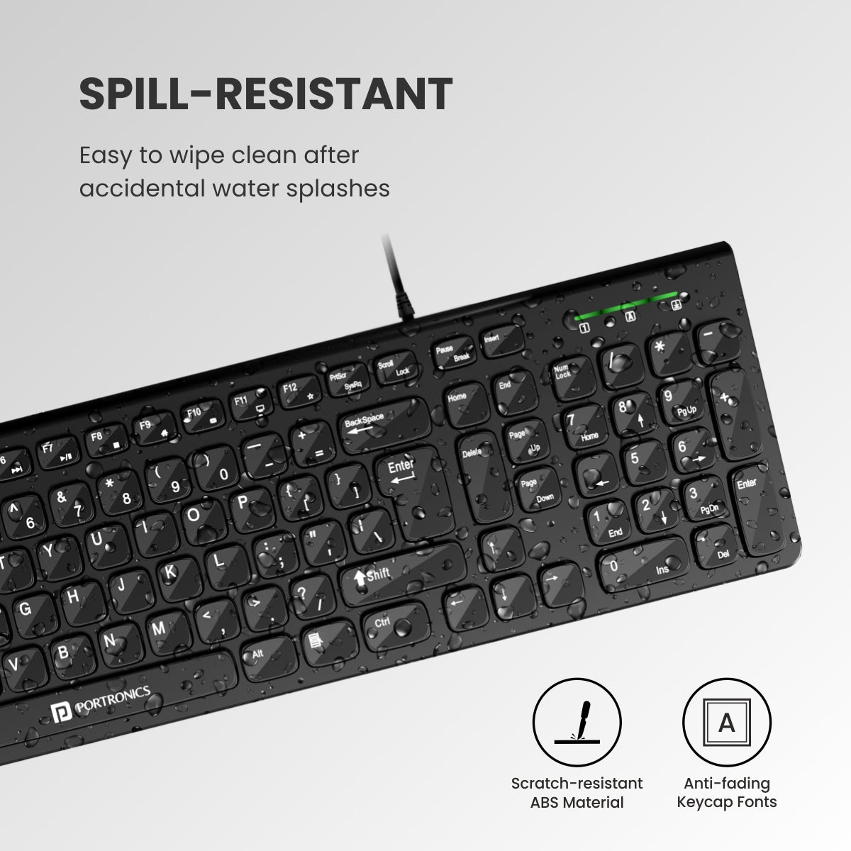 portronics wired keyboard with spill resistant . Black