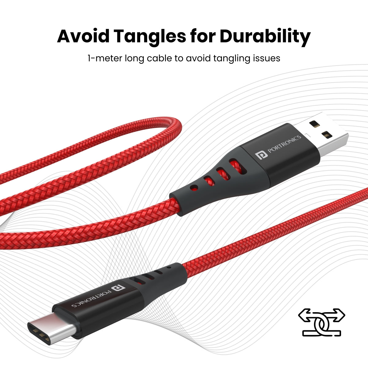 Red Portronics Konnect Dash 2 65w  charging cable