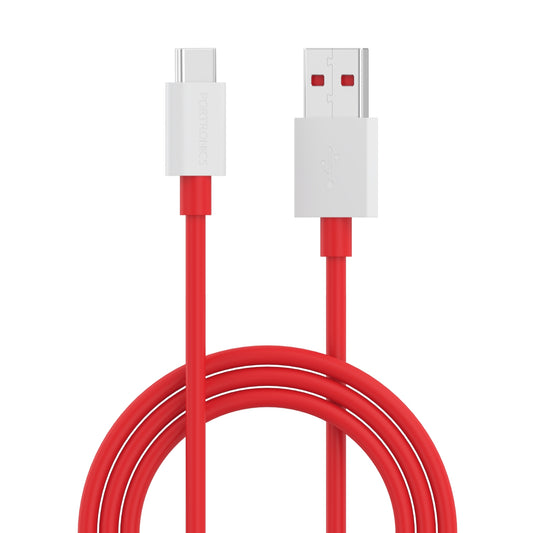 Get stable charging on your Android devices, laptops, macbooks and more with Red Portronics Konnect dash pro-USB-A to Type C cable, 1.2-meter cable with 6 A output.