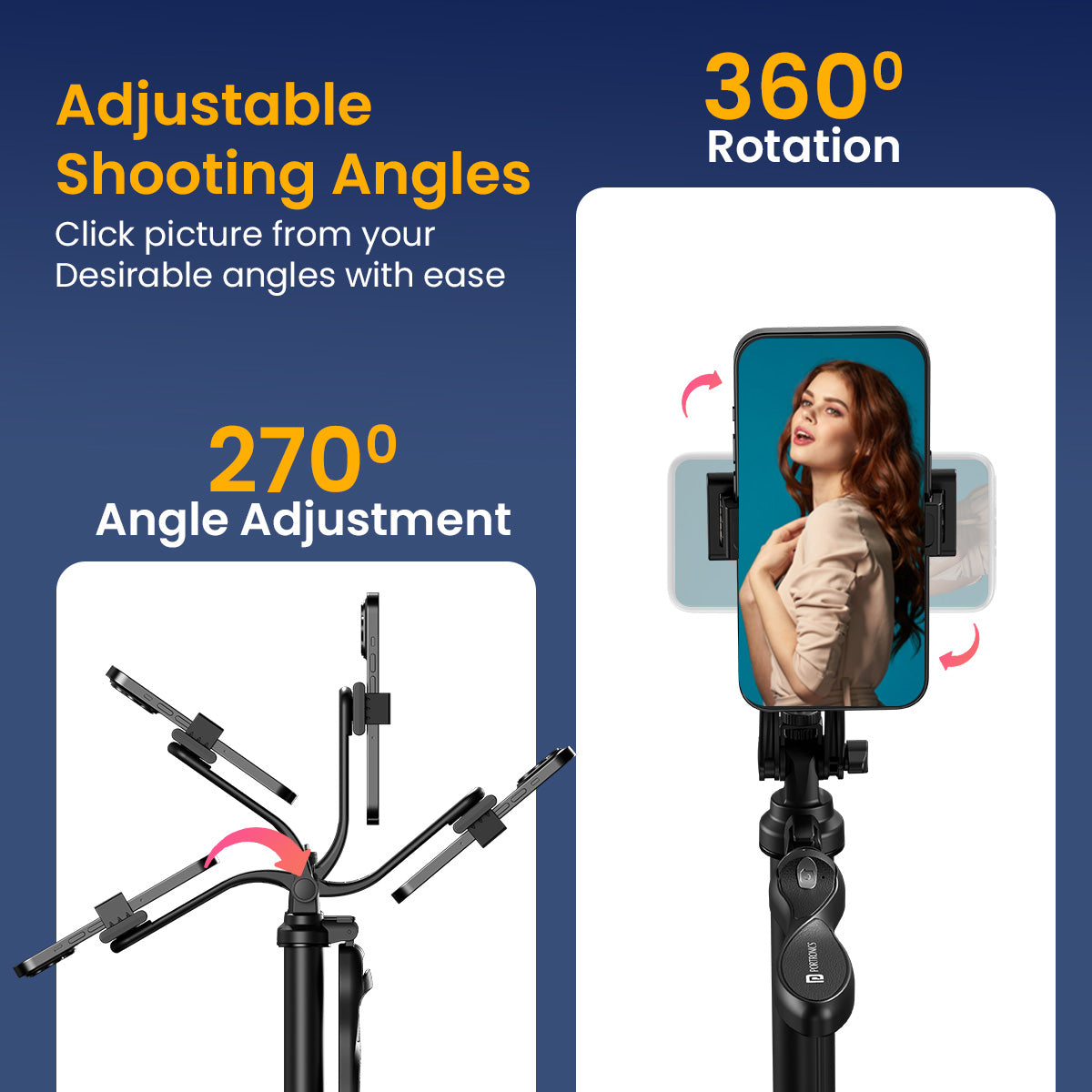 Lumistick Pro selfie stick tripod with Bluetooth remote, 360° adjustable angle, and ergonomic balancing handle for the best vlogging experience.