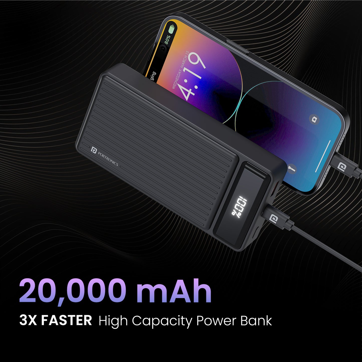 Portronics Luxcell B 20k 20000mah Power bank in India with 22.5w fast pd charging| power bank with Led Indicator| best portronics power bank with 20000mah power