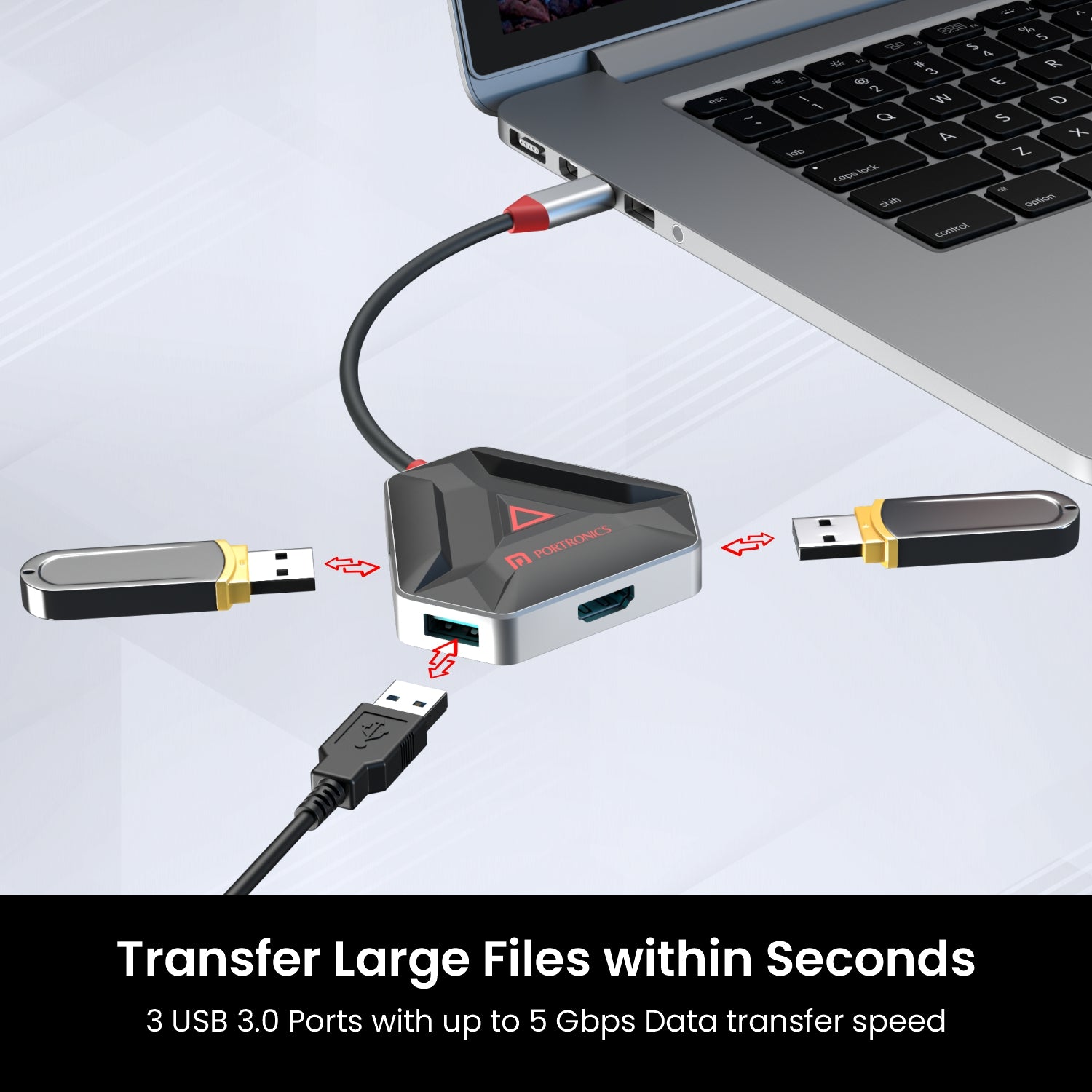 Black Portronics Mport 6C usb Hub with 3.0 USB  and 3.0 Port for fast data transfer