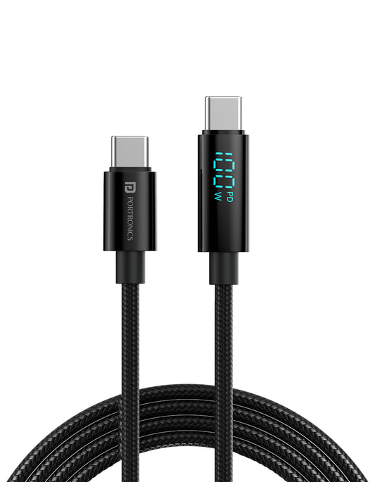 Black Portronics Konnect View 100W PD Type C to Type C display Cable | Fast charging Cable for android| fast charging cable| type c cable