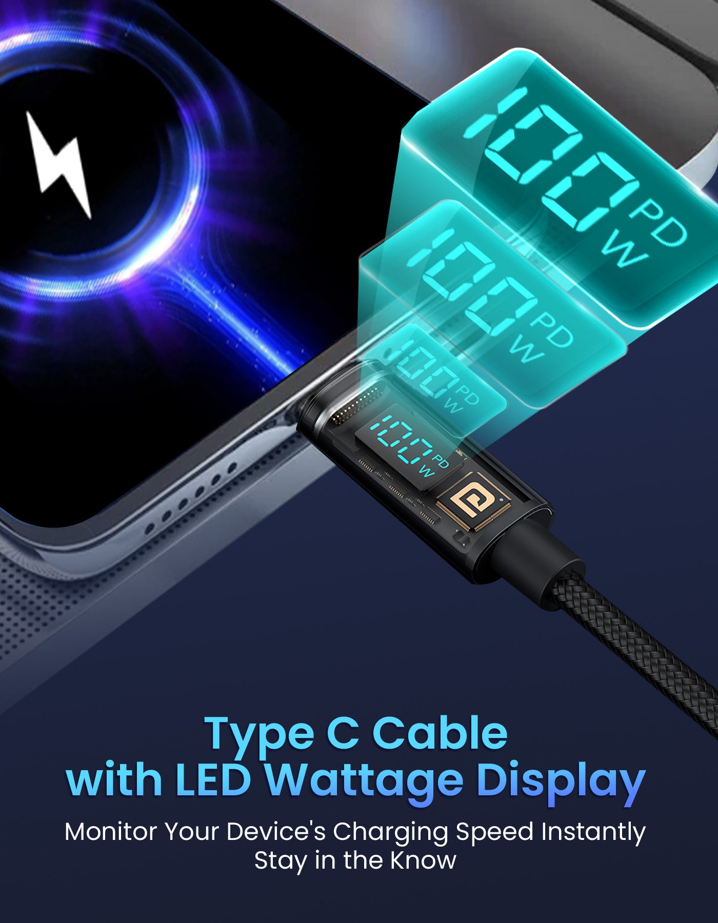 Black Portronics Konnect View 100W PD Type C to Type C display Cable| Fast charging Cable | fast charging type c cable