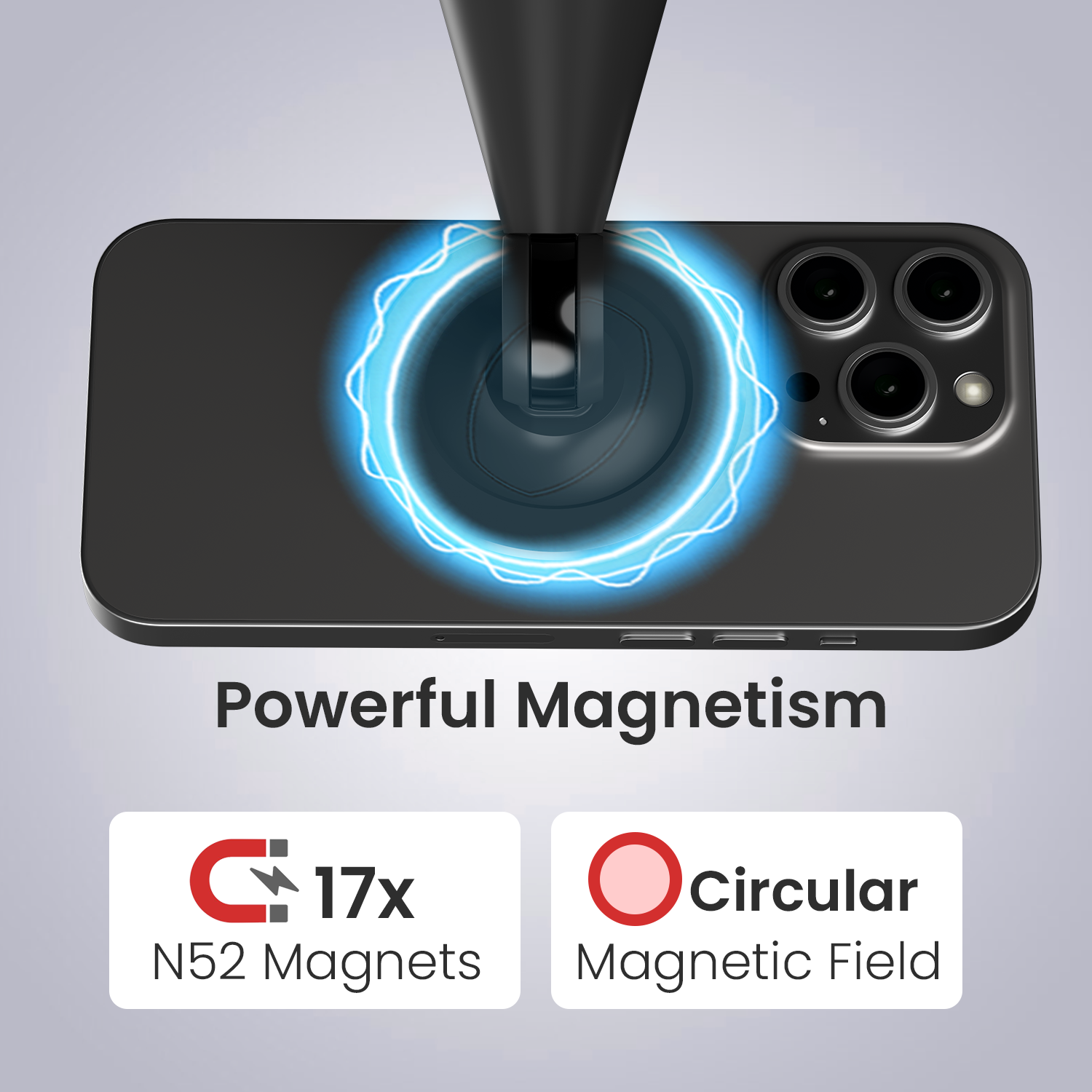 Black Secure your device with the Mogun 5 Magnetic Mobile Holder, featuring 17 N52-grade magnets and compatibility with the iPhone