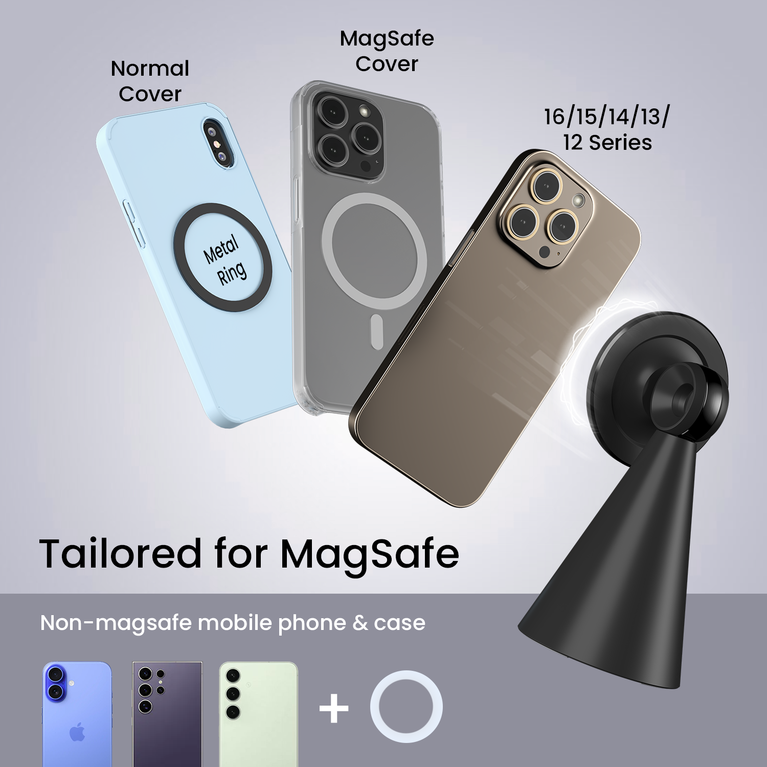 Black Secure your device with the Mogun 5 Magnetic Mobile Holder, featuring 17 N52-grade magnets and compatibility with MagSafe-enabled smartphones, tablets, and more