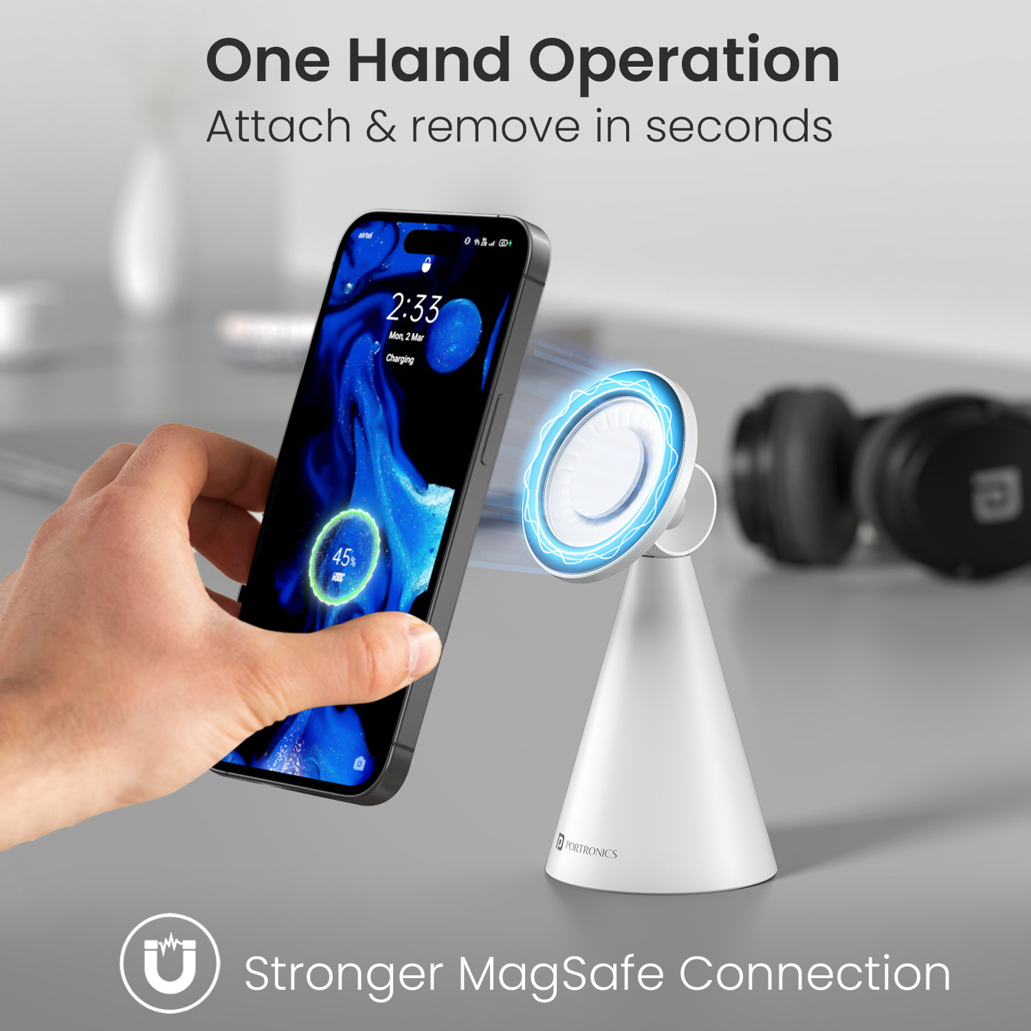 White Ideal for both car and office use, the Mogun 5 magnetic mobile holder securely holds your smartphone or tablet, making it a perfect mobile holder for dashboard or desk