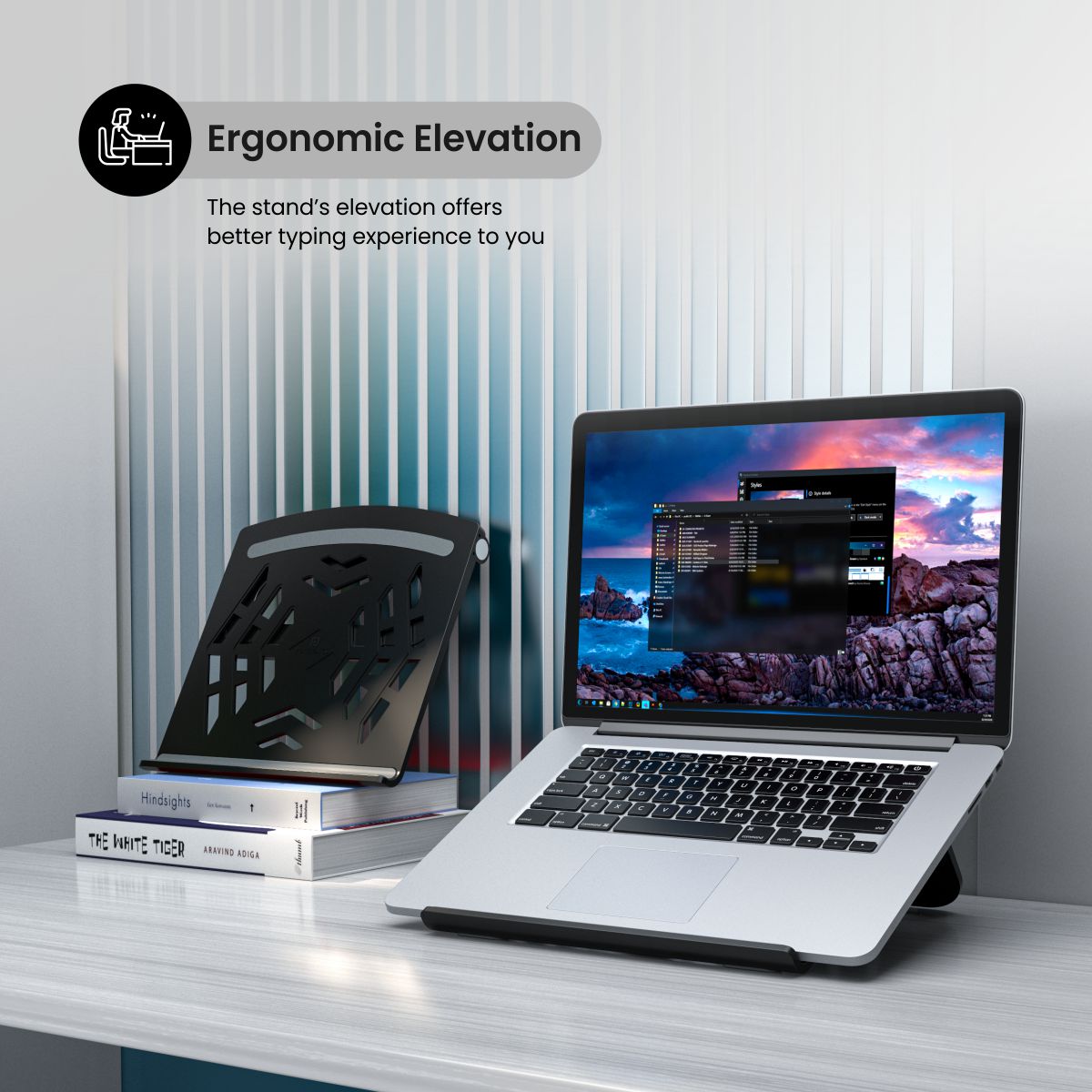 buy make in india Portronics my hexa 5 foldable laptop stand with erogonomic elevation. grey