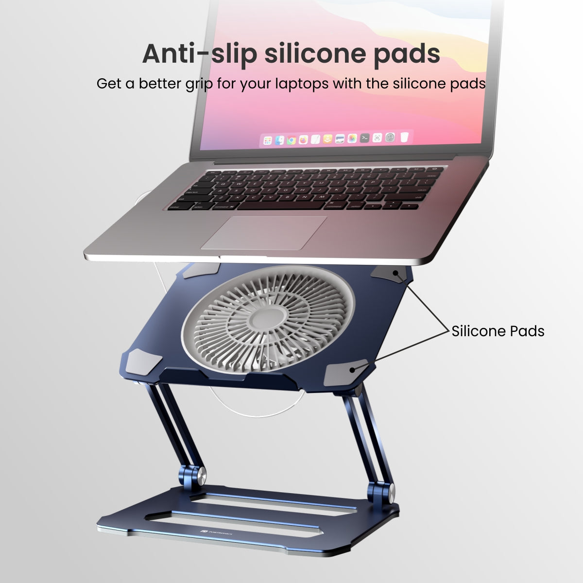 anti slip pads laptop stand from portronics. Blue