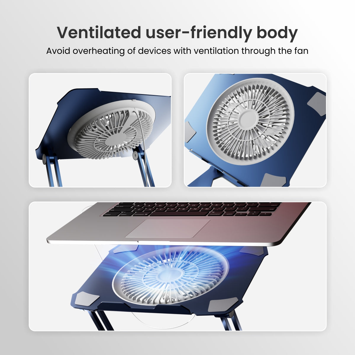 ventilated user friendly body laptop stand from portronics. Blue