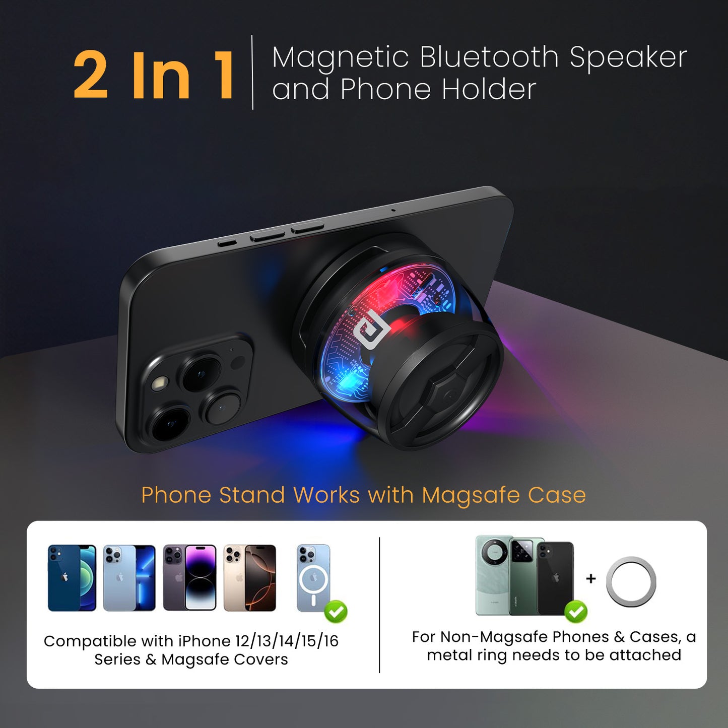 Nadya Compact Mini Wireless Speaker with 40mm Driver, RGB LED Lights, and Bluetooth Connectivity, Great for Personal and Portable Use| best magnetic bluetooth speaker with phone holder