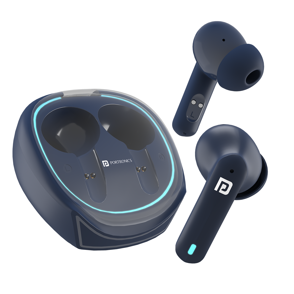 Blue  Portronics harmoncis twins s11 bluetooth earbuds| wireless earbuds online| best earbuds at low price|  Harmonics Twins S11 Bluetooth earbud with mic, designed for gamers and music lovers