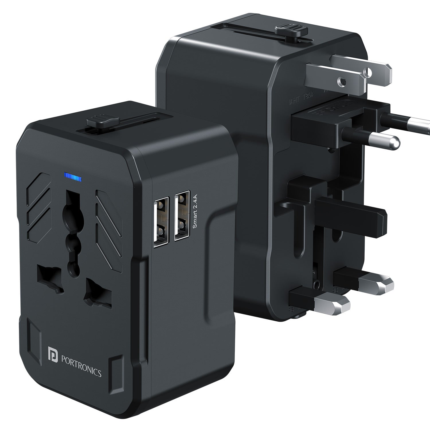 JuiceMate 2 Universal Travel Adapter with 12W Dual USB-A Output, providing fast charging for phones, tablets, and USB-powered devices, perfect for worldwide travel.