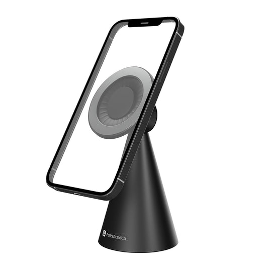 Black Portronics Mogun 5 Magnetic Mobile Holder offers 360° rotation, making it the perfect universal mobile holder for hands-free calls, navigation, and entertainment