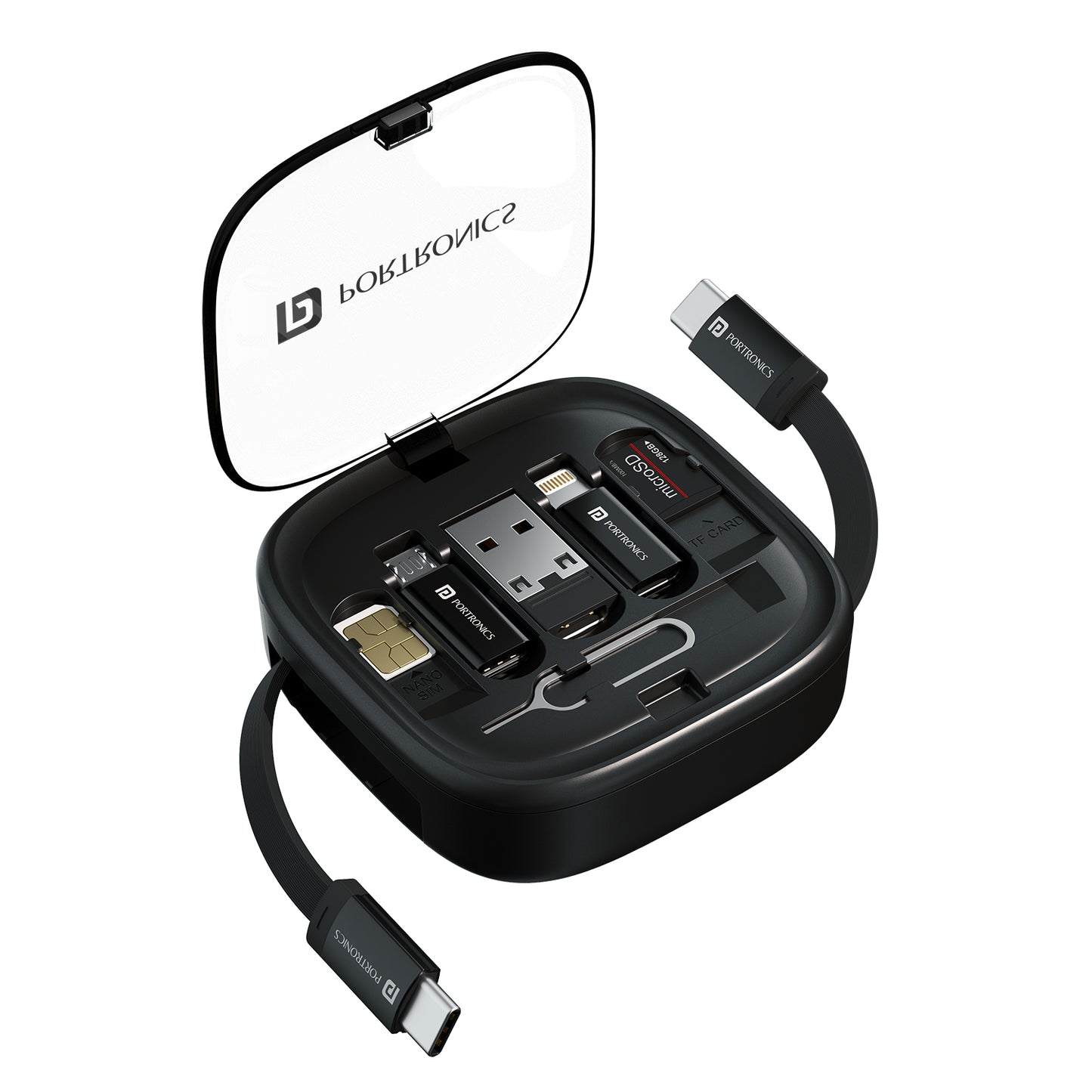 Portronics Snapcase 2 Fast Charging cable | Compact Storage |Multiple Connectors | Portable mobile holder| type c to type c cable 