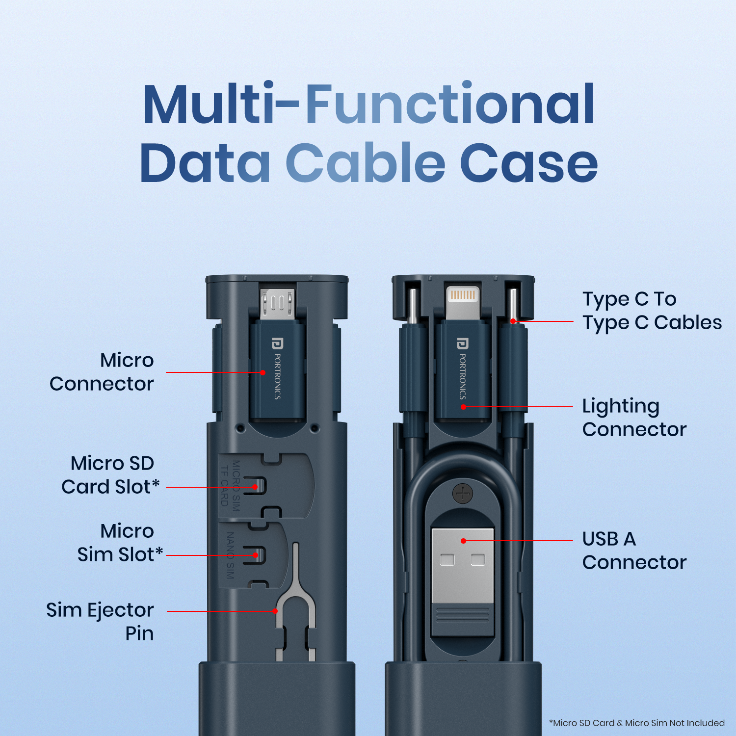 Blue Portronics Snapcase 3 multifunctional storage| High-speed data sync charging cable offering seamless and fast data transfer for all connected devices using advanced data synchronization technology