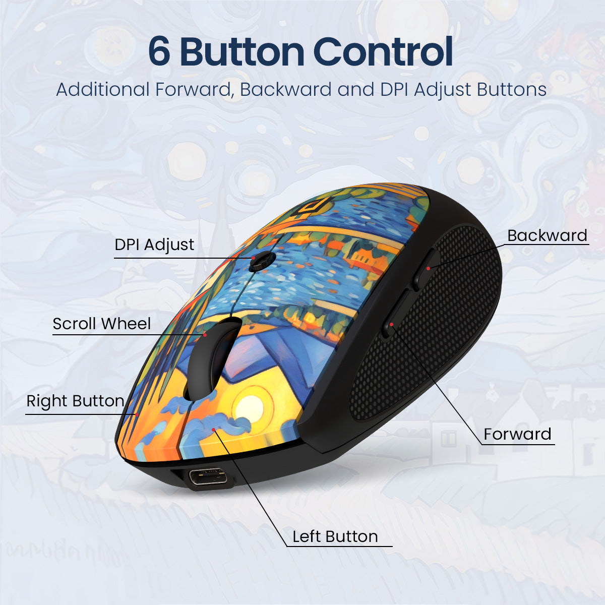 Black Portronics Toad III plus Wireless Mouse with adjustable optical tracking mouse with 6 button control
