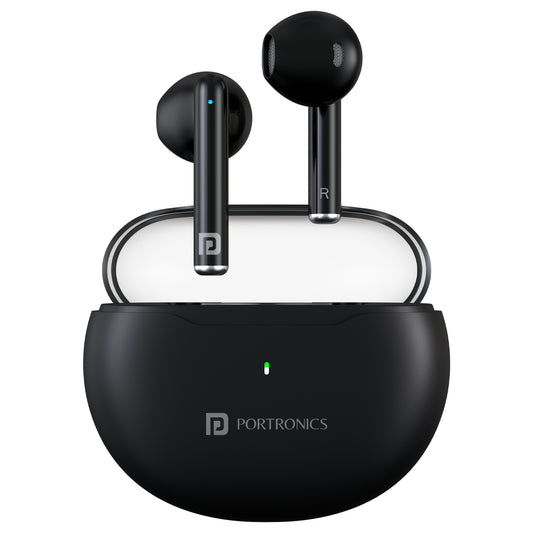 Portronics harmoncis twins s20 bluetooth earbuds| wireless earbuds| bluetooth earbuds with Soft Touch Control. Black