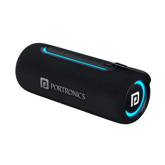Portronics Resound 2 portable Speaker bluetooth . BT Speaker for iOS & Android Smartphones. Bluetooth mini speaker with AUX, In-built FM & USB Flash drive support. portable bluetooth speakers with bass & RGB lights and extended playback. Black