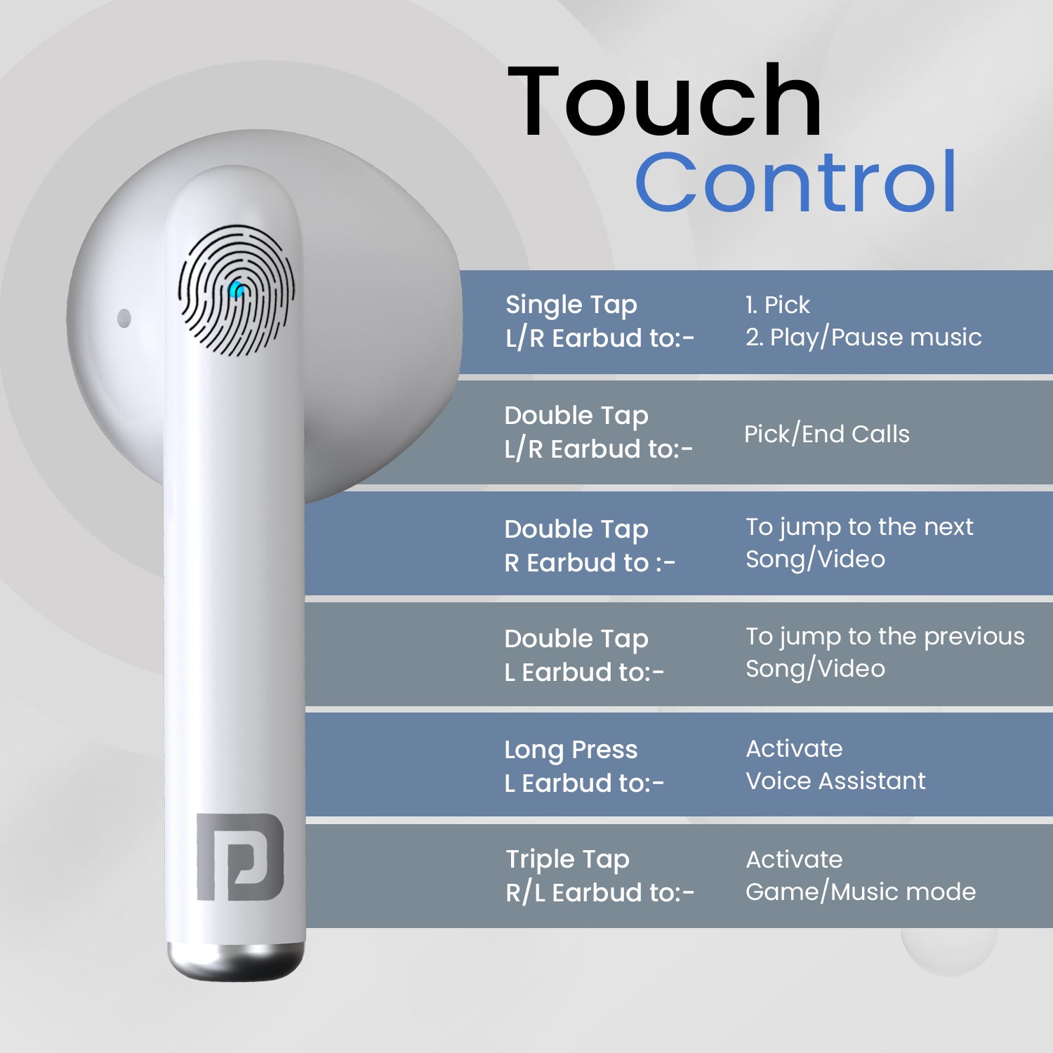 bluetooth earbuds with Soft Touch Control