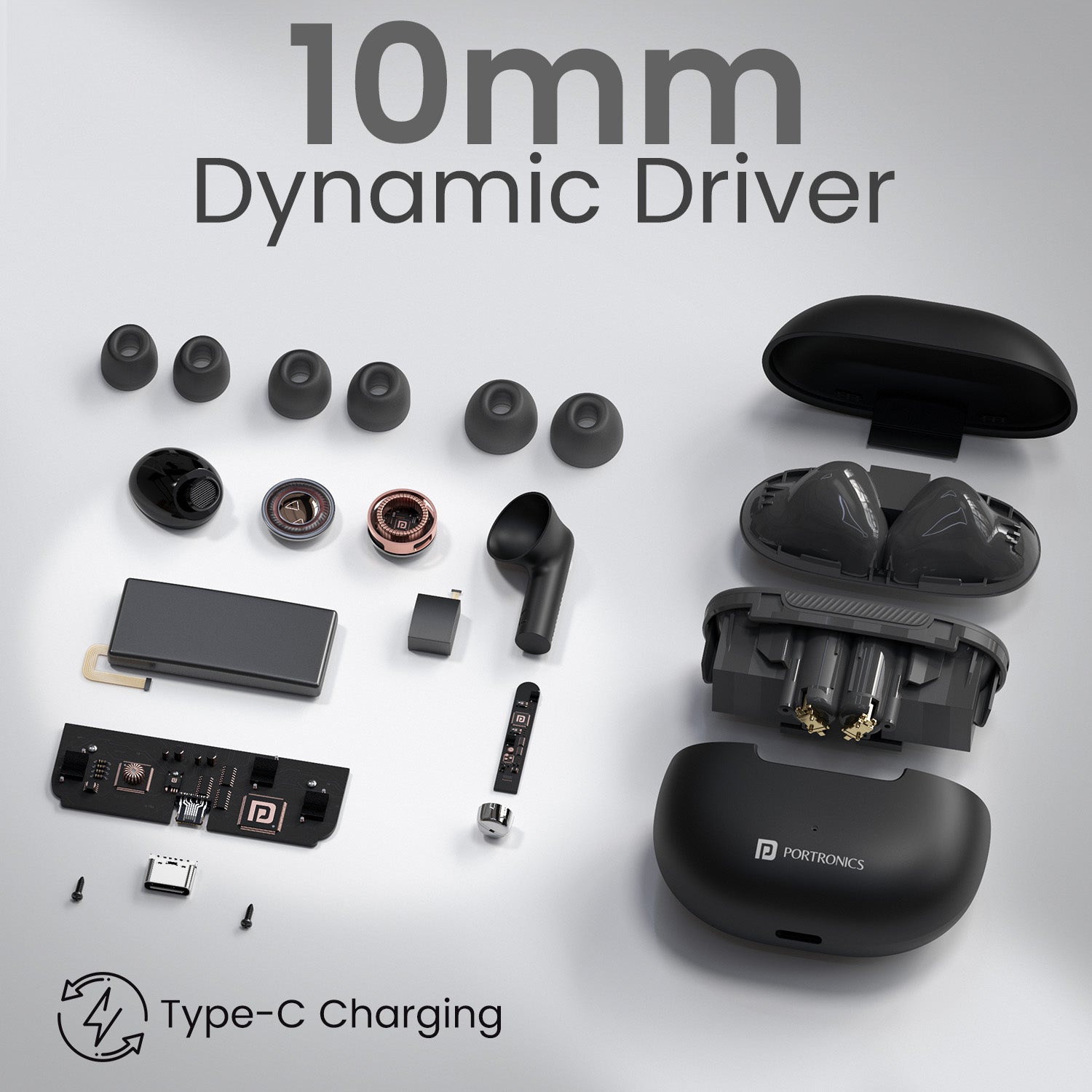 Black TWS Earbuds with Bluetooth 5.4 & 10mm Dynamic Driver – Experience premium sound clarity, strong bass, and seamless connectivity with these high-performance earbuds.