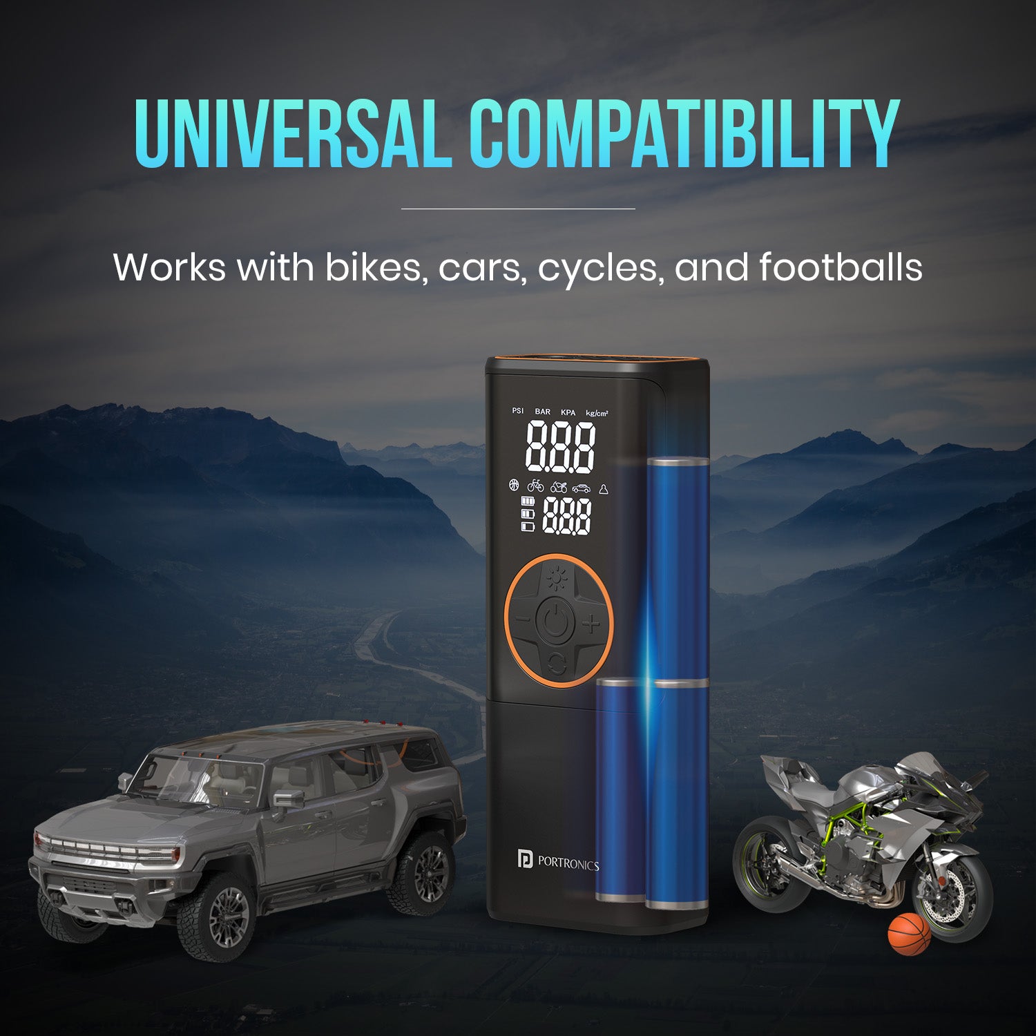 vayu 4.0 portable universal air inflator | car accessories online with discount|  tyre inflator for car and bike online| rechargeable car tyre inflator with 4500mah rechargeable battery