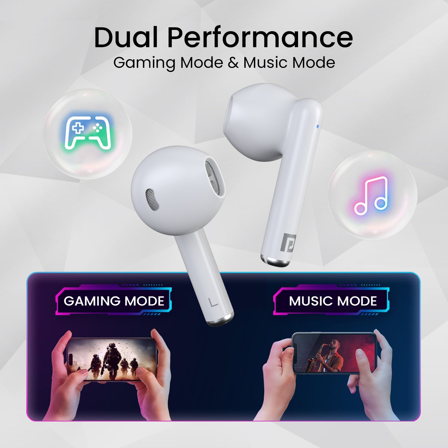 Portronics Harmonics Twins s20 wireless bluetooth earbuds with dual mode features