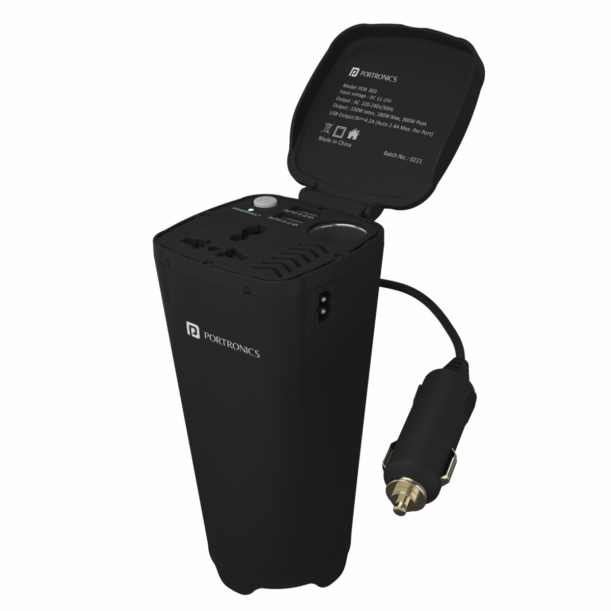 Black Portronics CarPower One - Car Power Inverter & USB Charger 