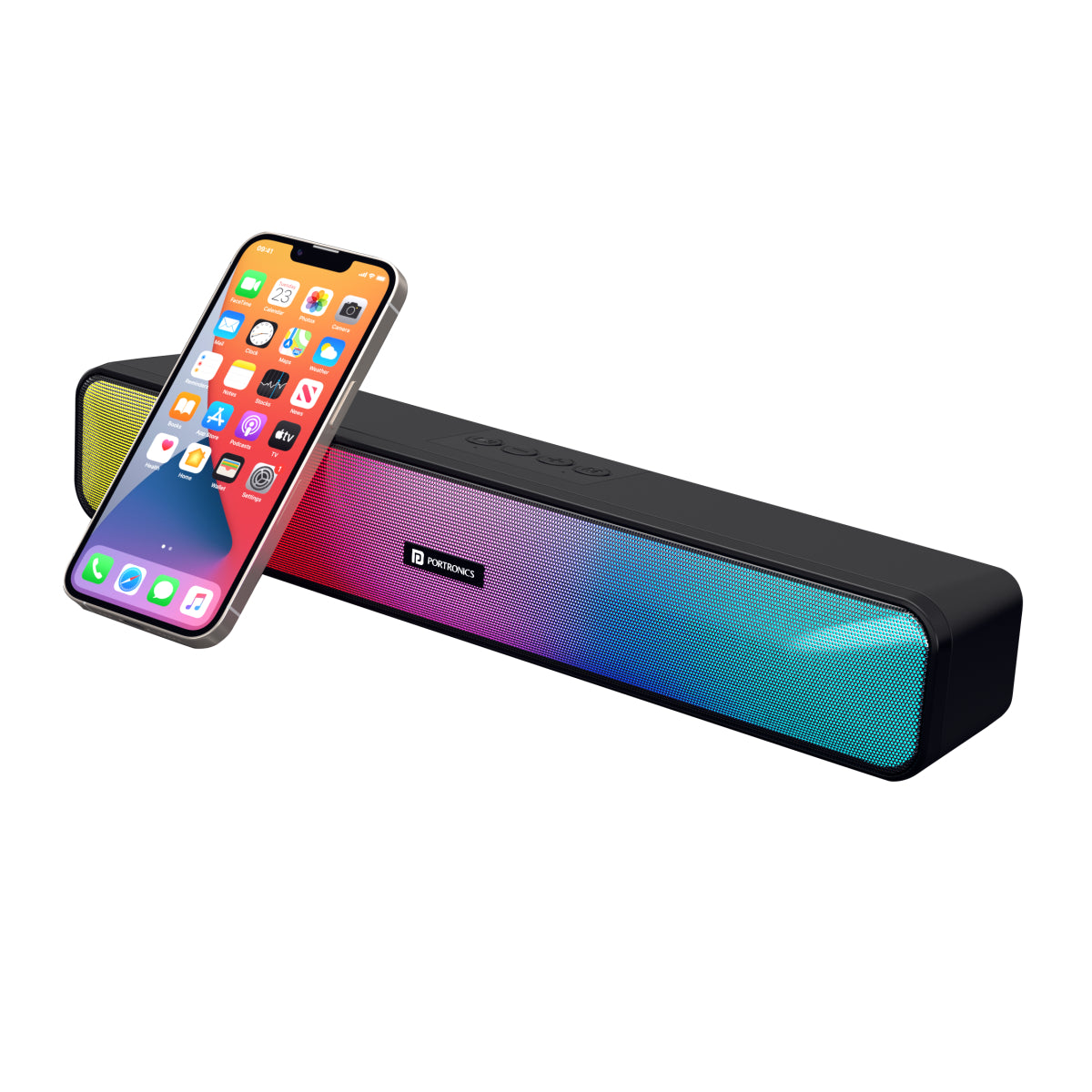 Portronics Radian 16W Mini wireless Bluetooth Sound bar with built-in mic fast connectivity. Black