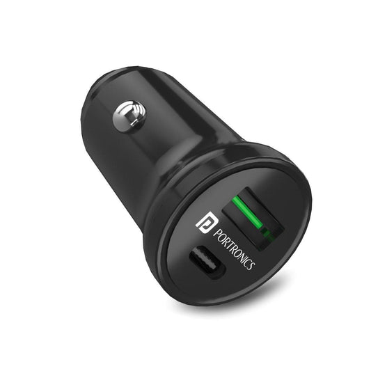 black Portronics Car Power Mini Type c & USB car Charger