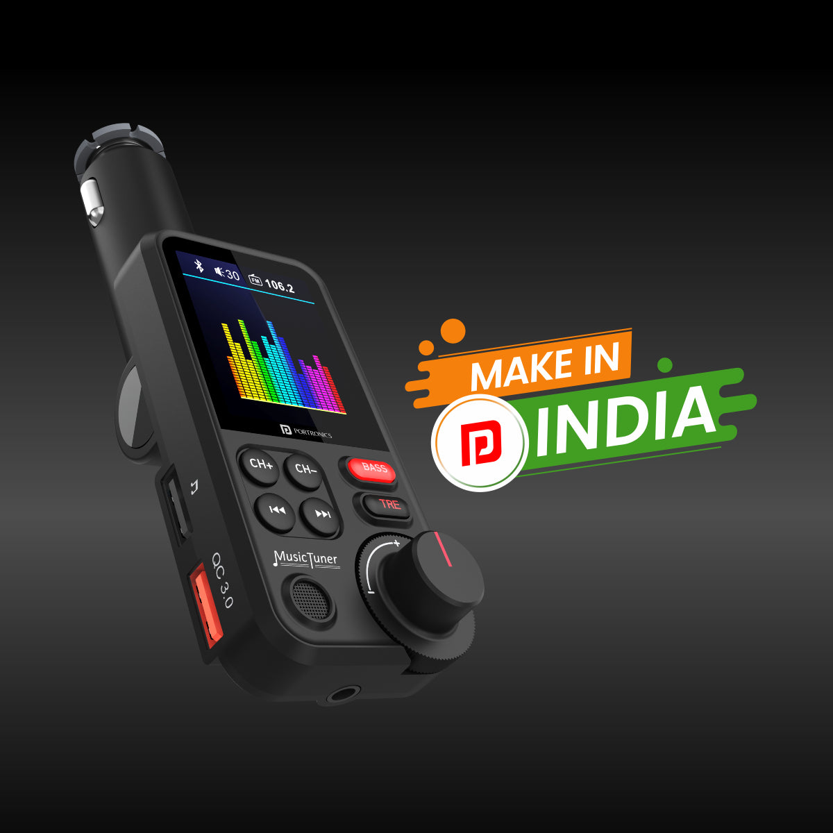 Black Portronics Auto One Bluetooth Car Stereo make in india
