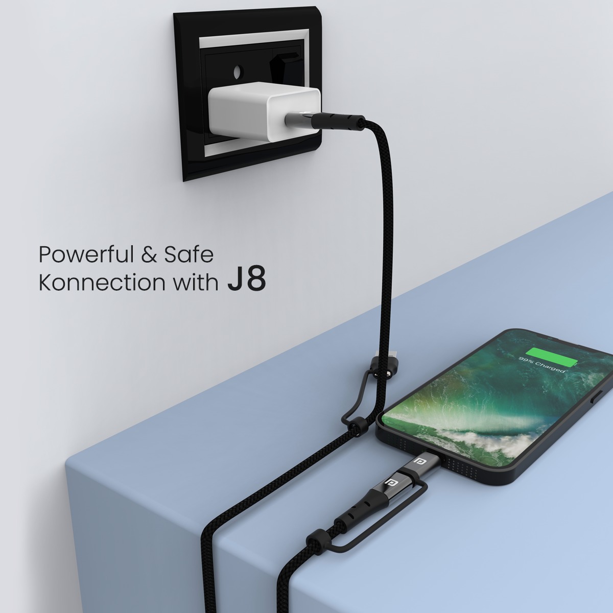 Black Portronics Konnect J8 Type C to 8 Pin & USB cable 60 W Charging safe