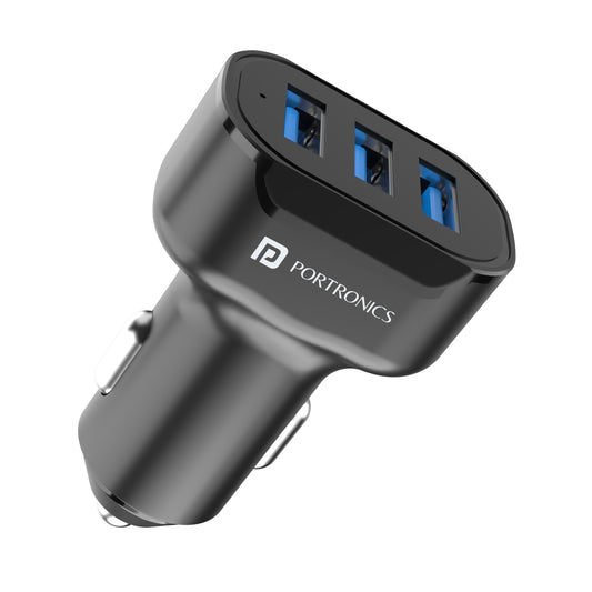 Portronics Car Power 11 car usb charger with 3 USB ports . Black